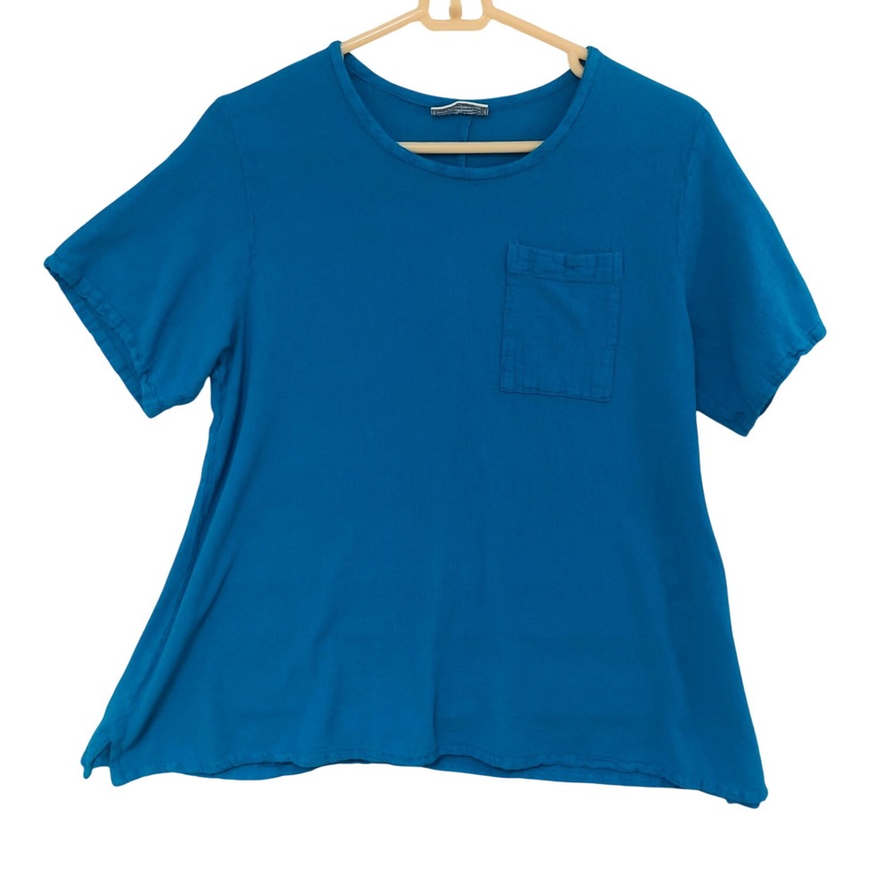Cottonways 1 Gauze Tunic Top Turquoise Minimalist Lagenlook Boho Womens S/M